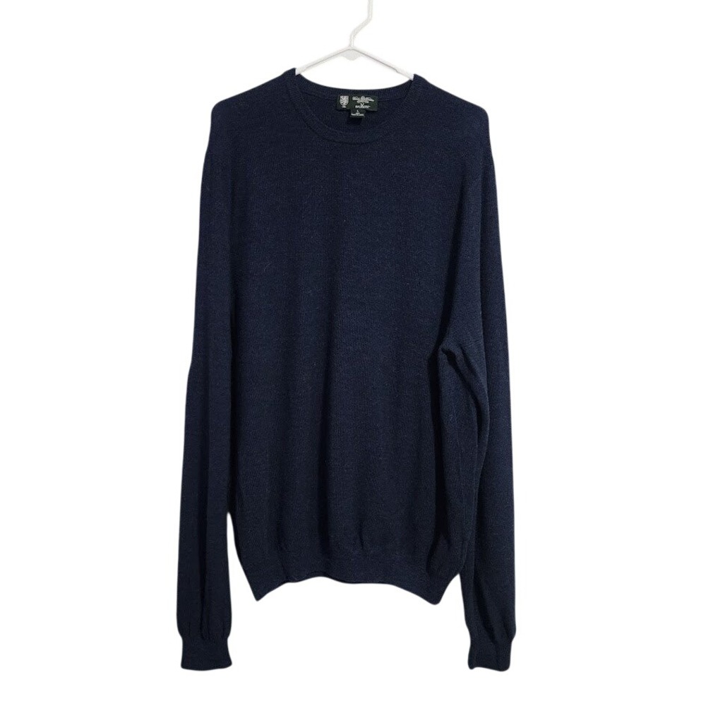 BROOKS BROTHERS Saxxon Wool Crewneck Sweater Navy Blue Men Large L